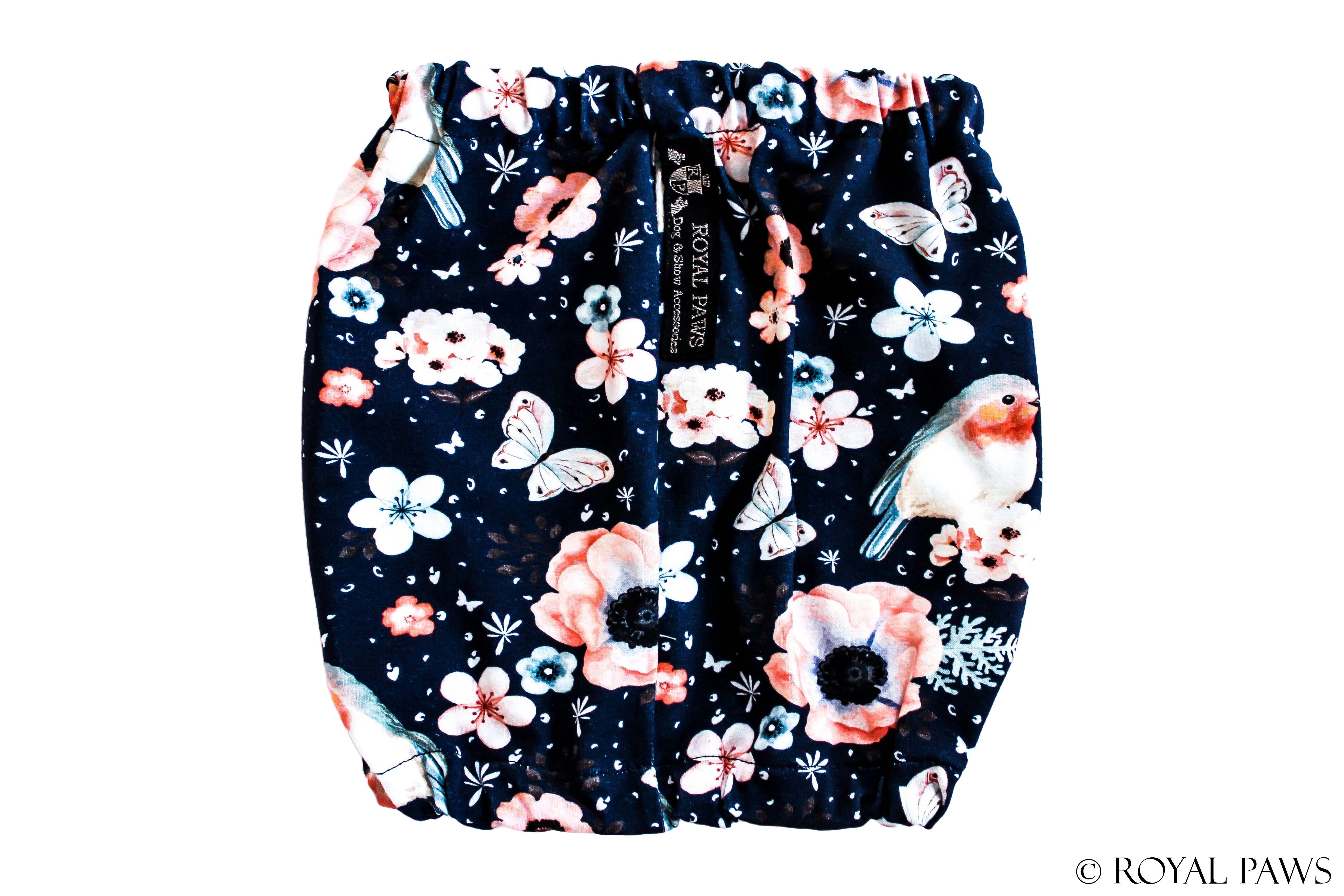 SAMPLE SALE % COMFORT SNOOD "BIRDS IN PARADISE" DUNKELBLAU - ROYAL PAWS Dog & Show Accessories