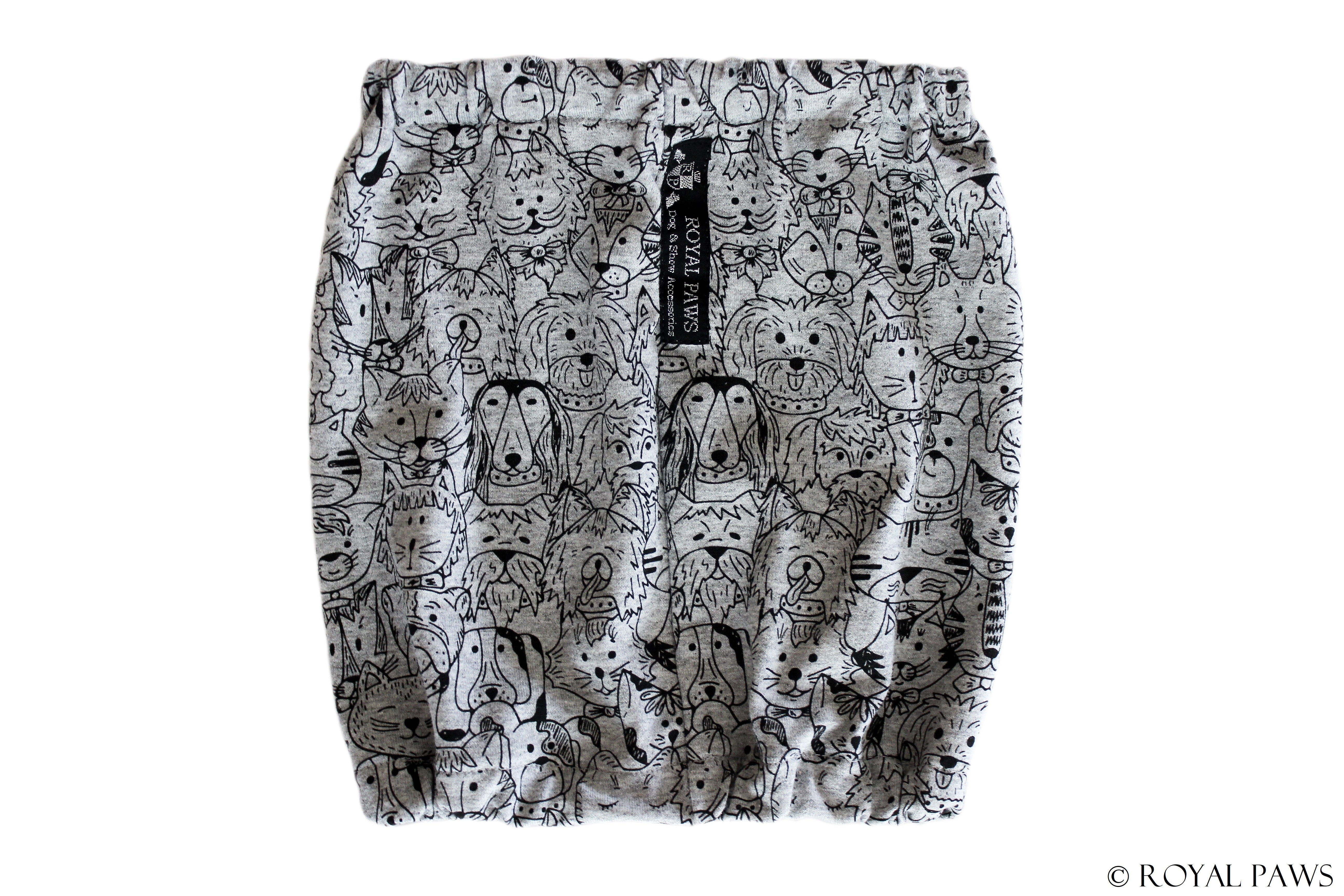 SAMPLE SALE % COMFORT SNOOD "COMIC DOGS & CATS" GRAU - ROYAL PAWS Dog & Show Accessories