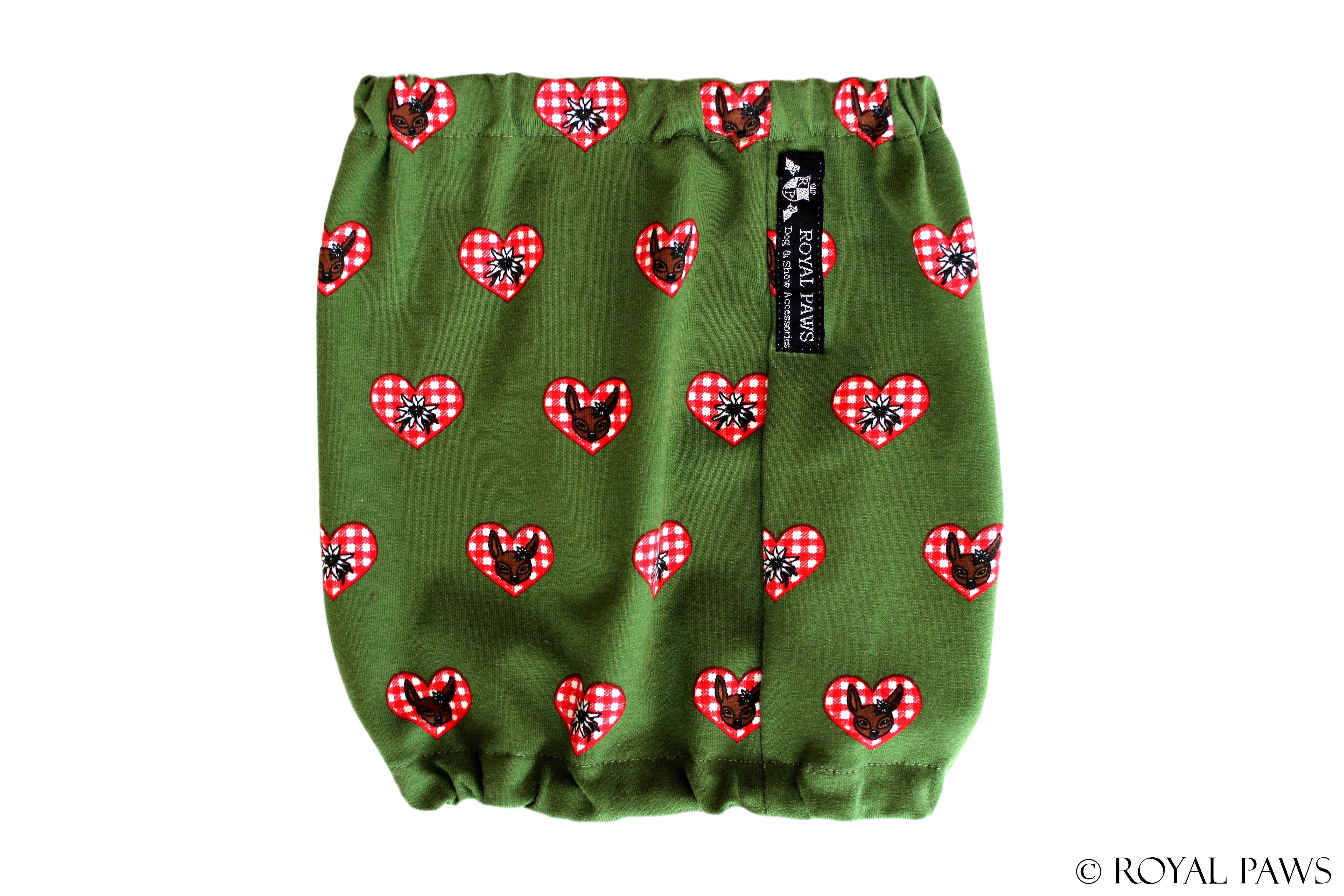 SAMPLE SALE % COMFORT SNOOD "ALPINE LOVE" GRÜN/ROT - ROYAL PAWS Dog & Show Accessories
