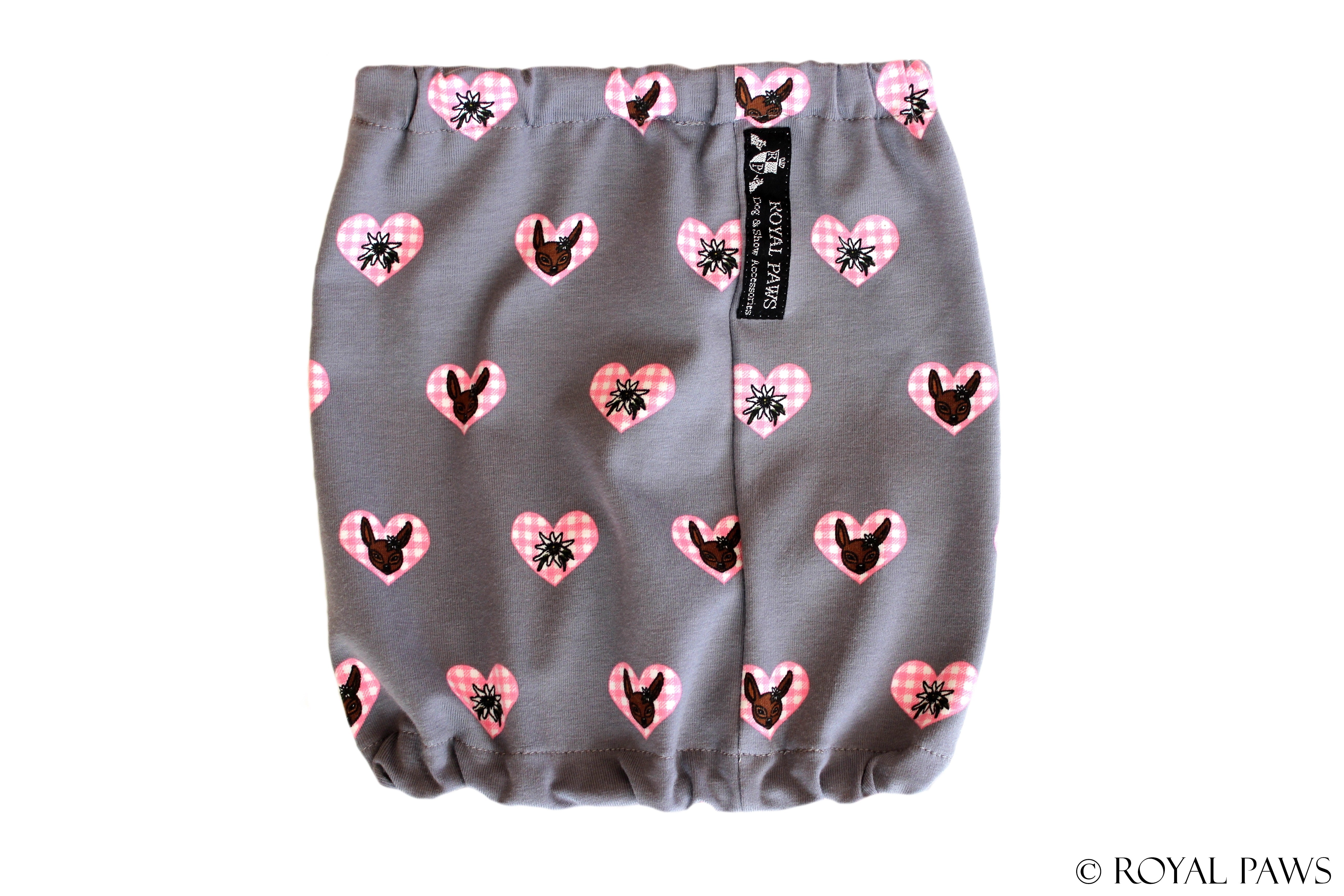 SAMPLE SALE % COMFORT SNOOD "ALPINE LOVE" GRAU/ROSA - ROYAL PAWS Dog & Show Accessories