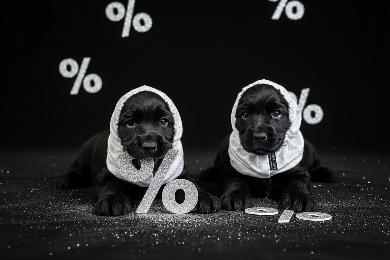 Black Week Hero Banner with Puppies - Ears Hidden, Subtle Glitter